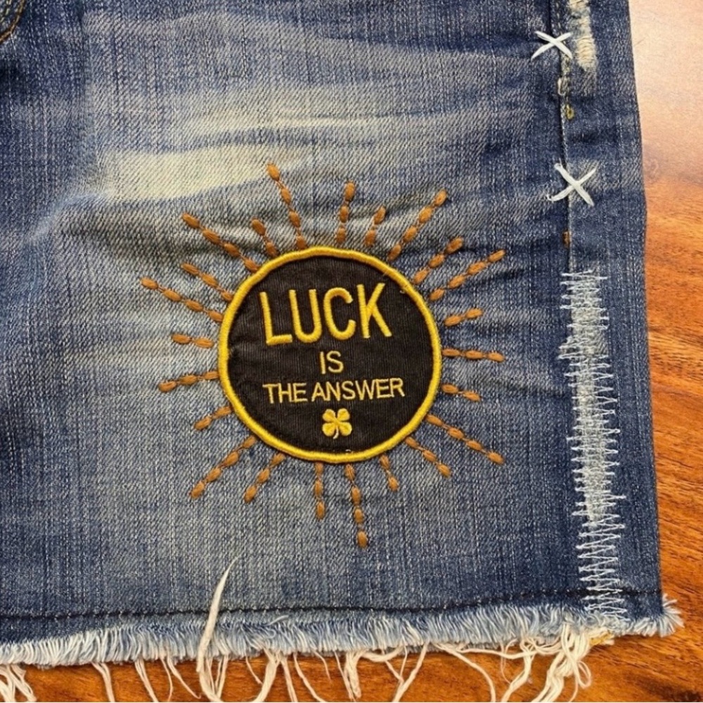Lucky Brand Y2K Zoe Embroidered Patchwork Denim Mini Skirt Size 00 Boho Western - Picture 6 of 16